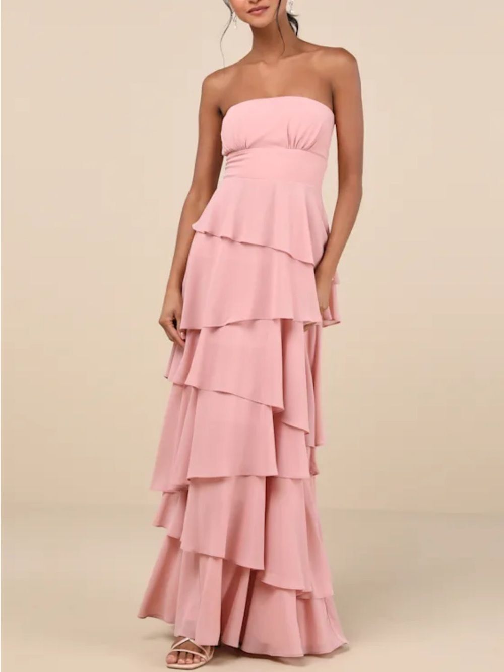 Gorgeous Essence Blush Strapless Tiered Maxi dress NWOT M Bridesmaid Dress